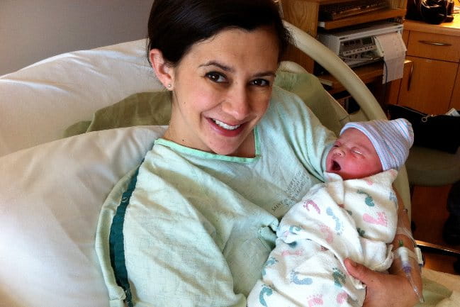 Marie White with her newborn son.